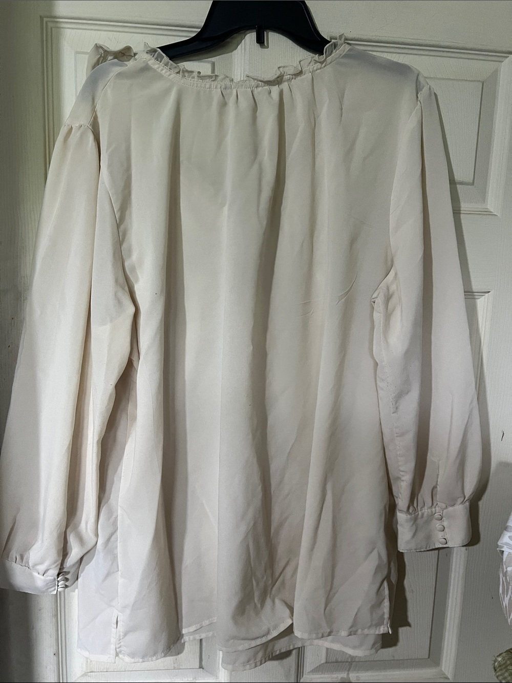Avenue Cream Ruffle-Trim V-Neck Blouse - Picture 2 of 4